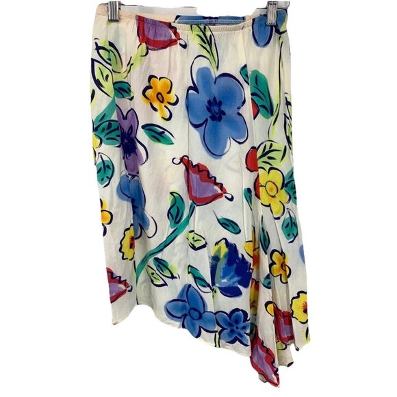 Jams World Womens Small White Red Blue Tulip Floral Wrap Skirt Vintage Flowy - Picture 1 of 9